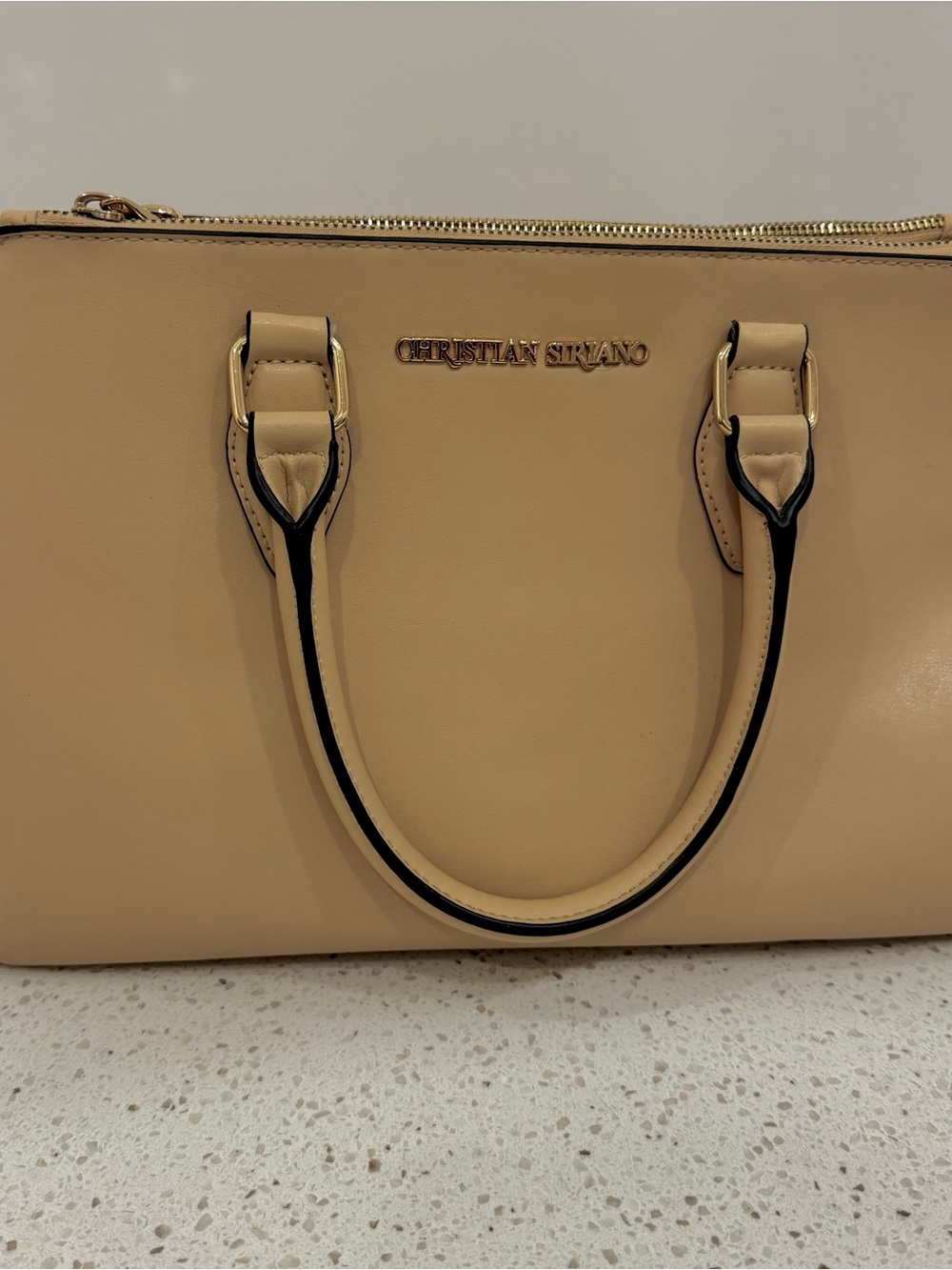 Christian Siriano Neutral Beige Satchel with Gold Accents